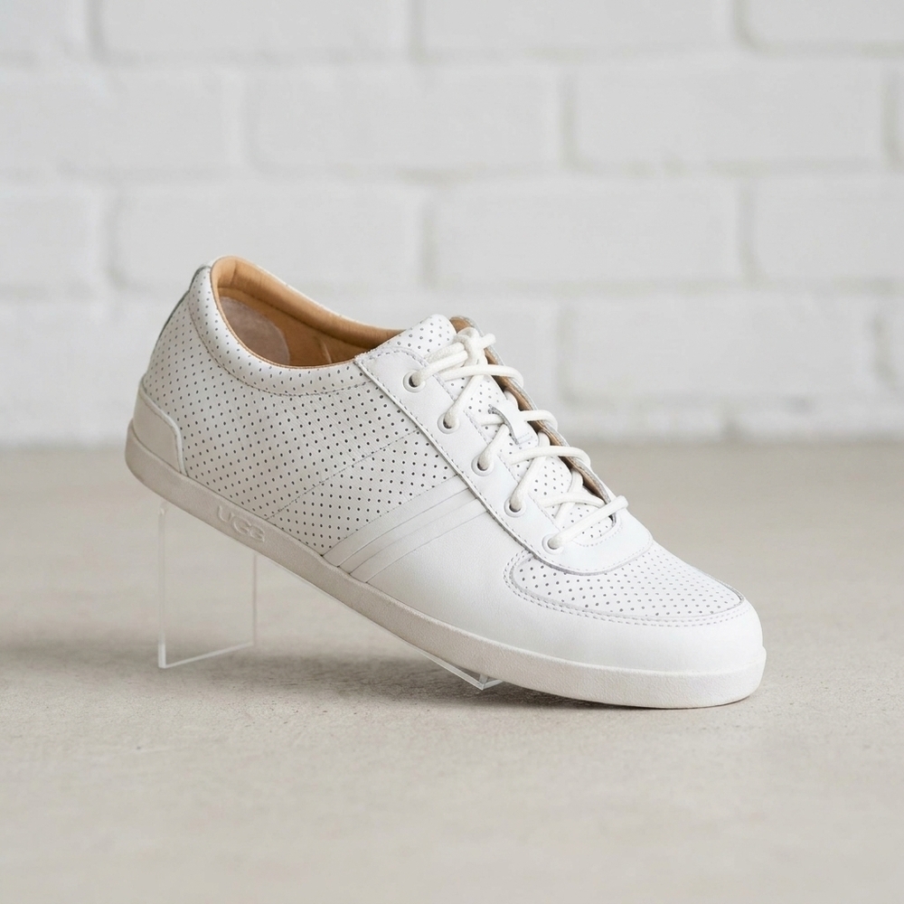 NEW UGG men's brook-lin perforated leather sneaker in white